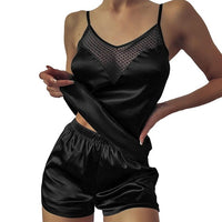 Women's Satin Lace Pajama Set—Top & Shorts