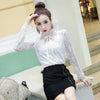 Women's Lace Long-Sleeve Floral Blouse with Bow